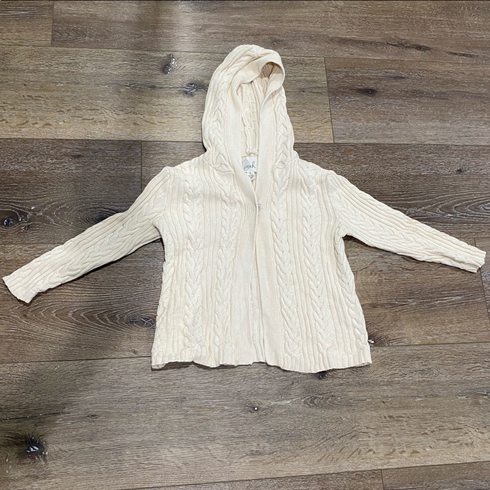 Peek Cable Knit Hooded cardigan size 8
